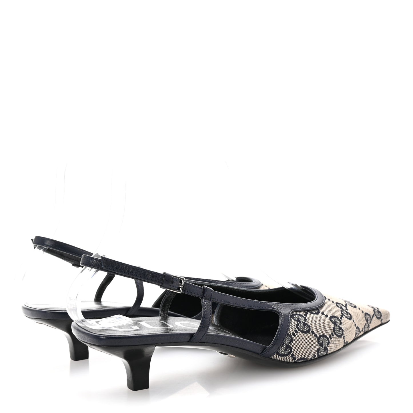 GG Monogram Malaga Kid Square G 35mm Slingback Pumps 36 Beige Blue