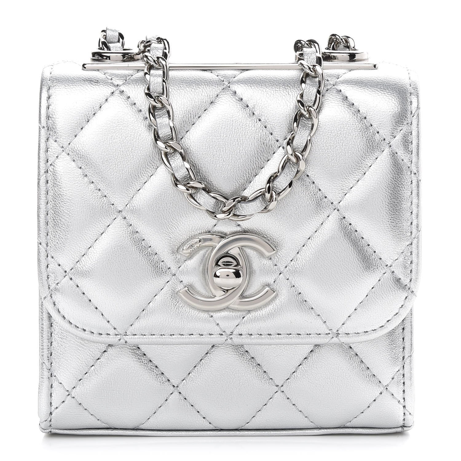 Chanel Metallic Lambskin Quilted Mini Trendy CC Clutch With Chain Silver 1 of 8