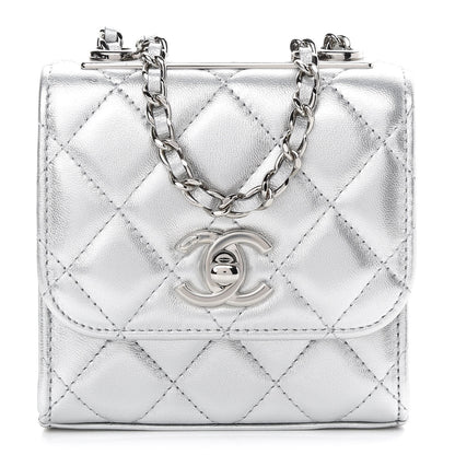 Chanel Metallic Lambskin Quilted Mini Trendy CC Clutch With Chain Silver 1 of 8