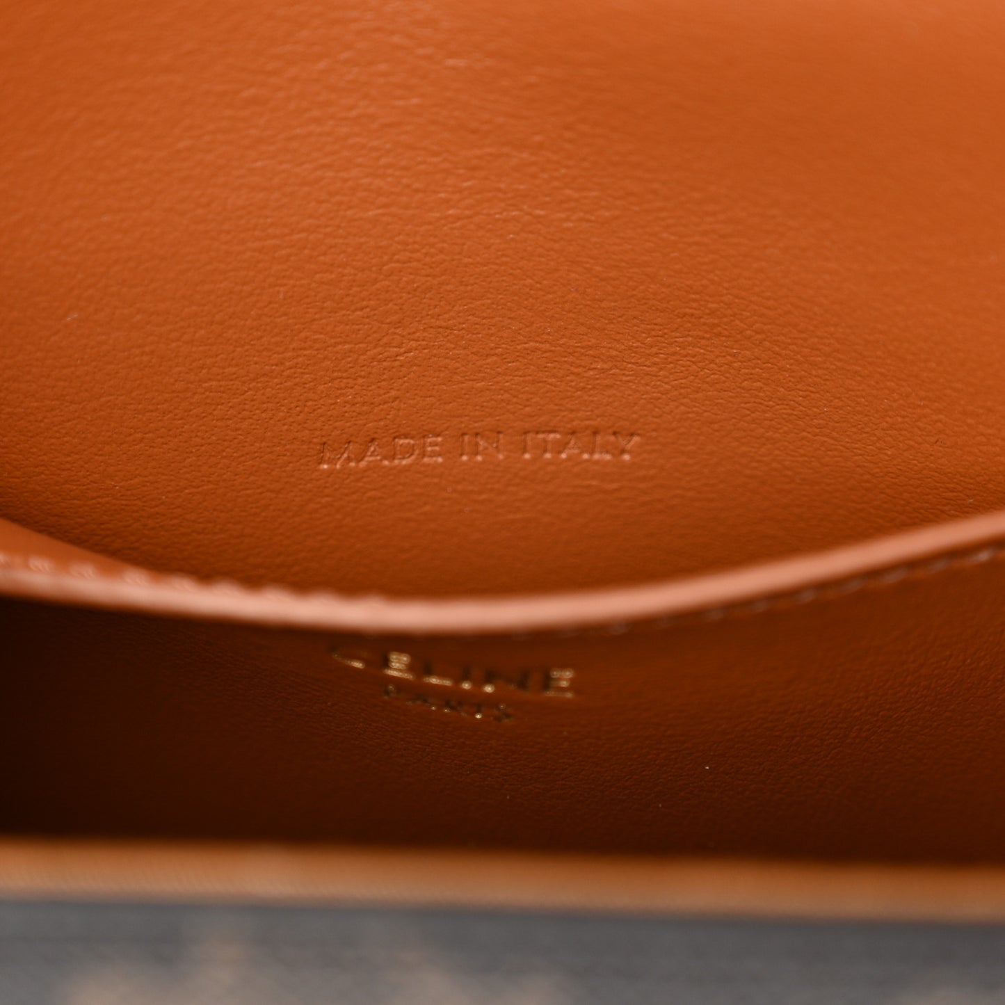 Triomphe Canvas Calfskin Tabou Clutch on Strap Tan