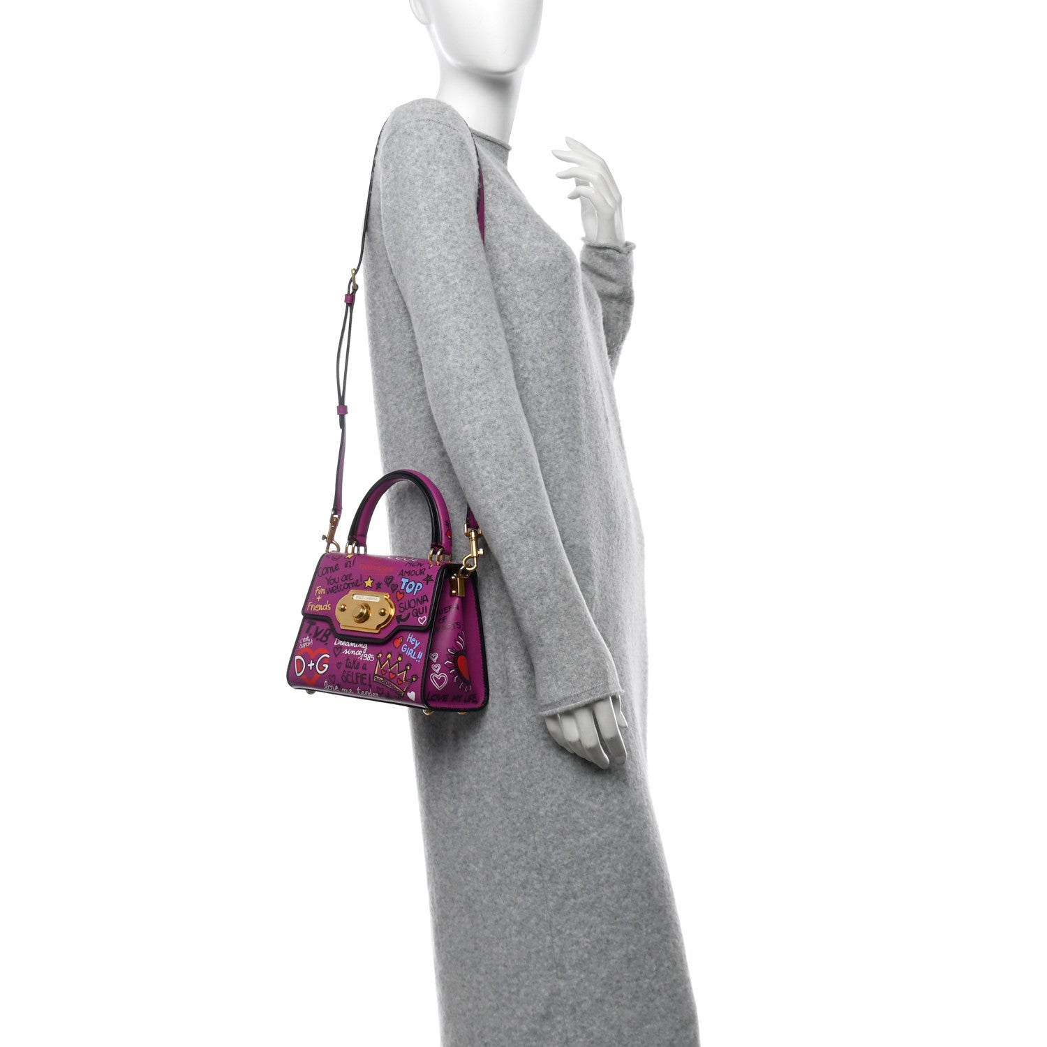 Dolce & Gabbana Calfskin Graffiti Printed Welcome Satchel Purple Black 2 of 9