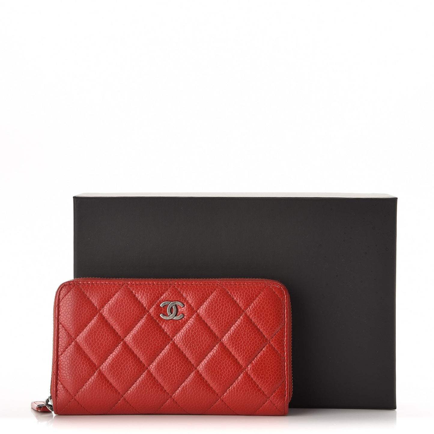 Caviar Quilted Small Zip Around Wallet Red