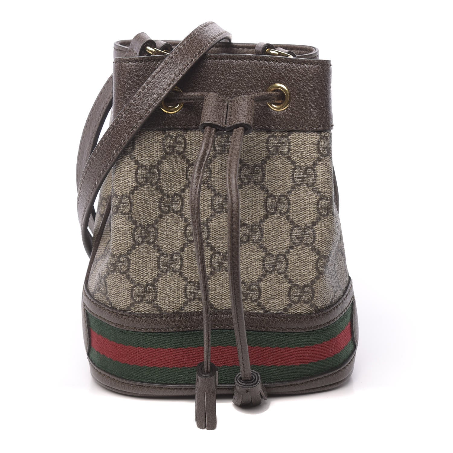 Gucci GG Supreme Monogram Web Mini Ophidia Bucket Bag Brown 1 of 9