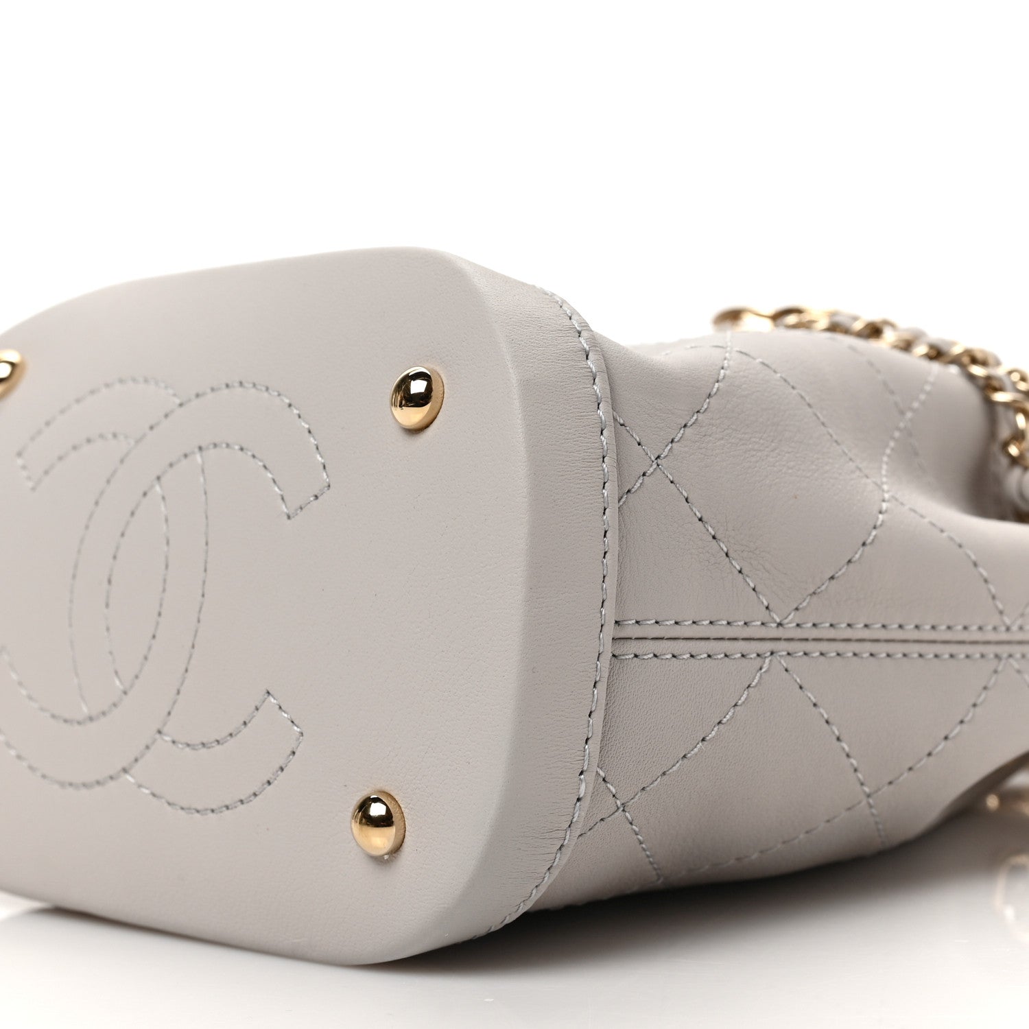 Chanel Calfskin Stitched Chain Bucket Bag Light Grey 9 of 9
