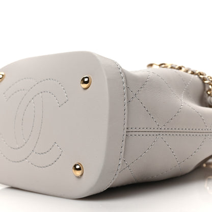 Chanel Calfskin Stitched Chain Bucket Bag Light Grey 9 of 9