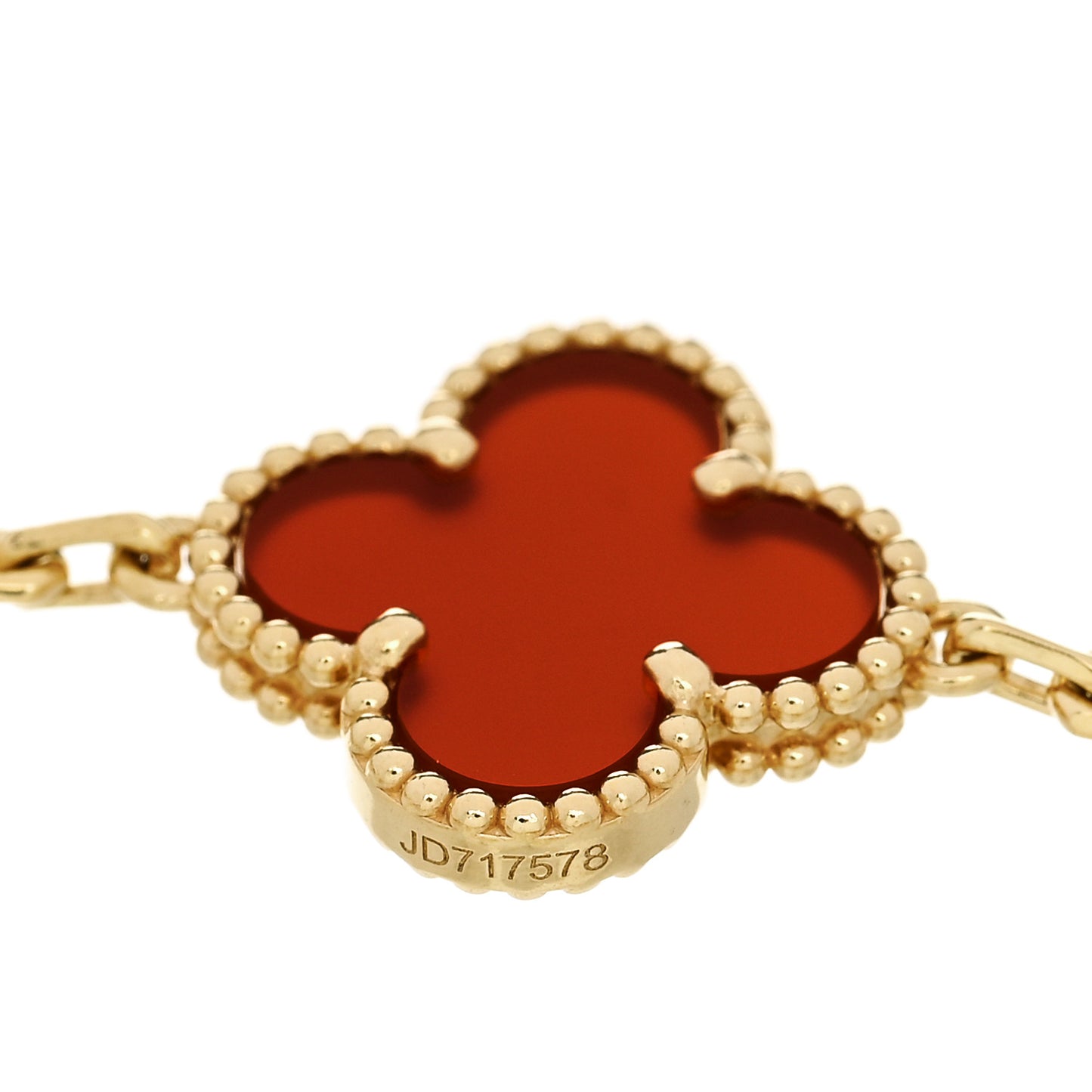 18K Yellow Gold Carnelian 5 Motifs Vintage Alhambra Bracelet