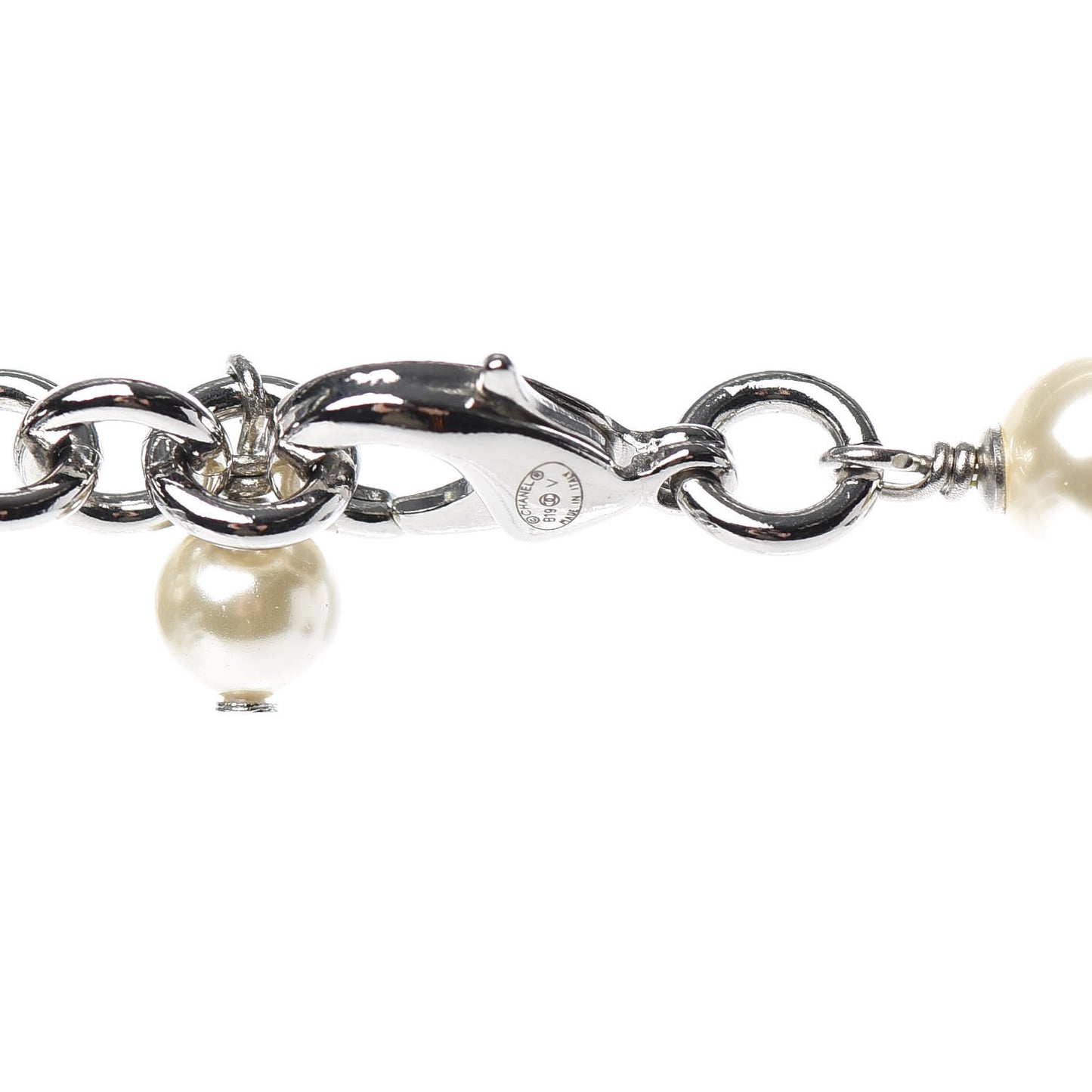 Crystal Pearl CC Long Necklace Silver