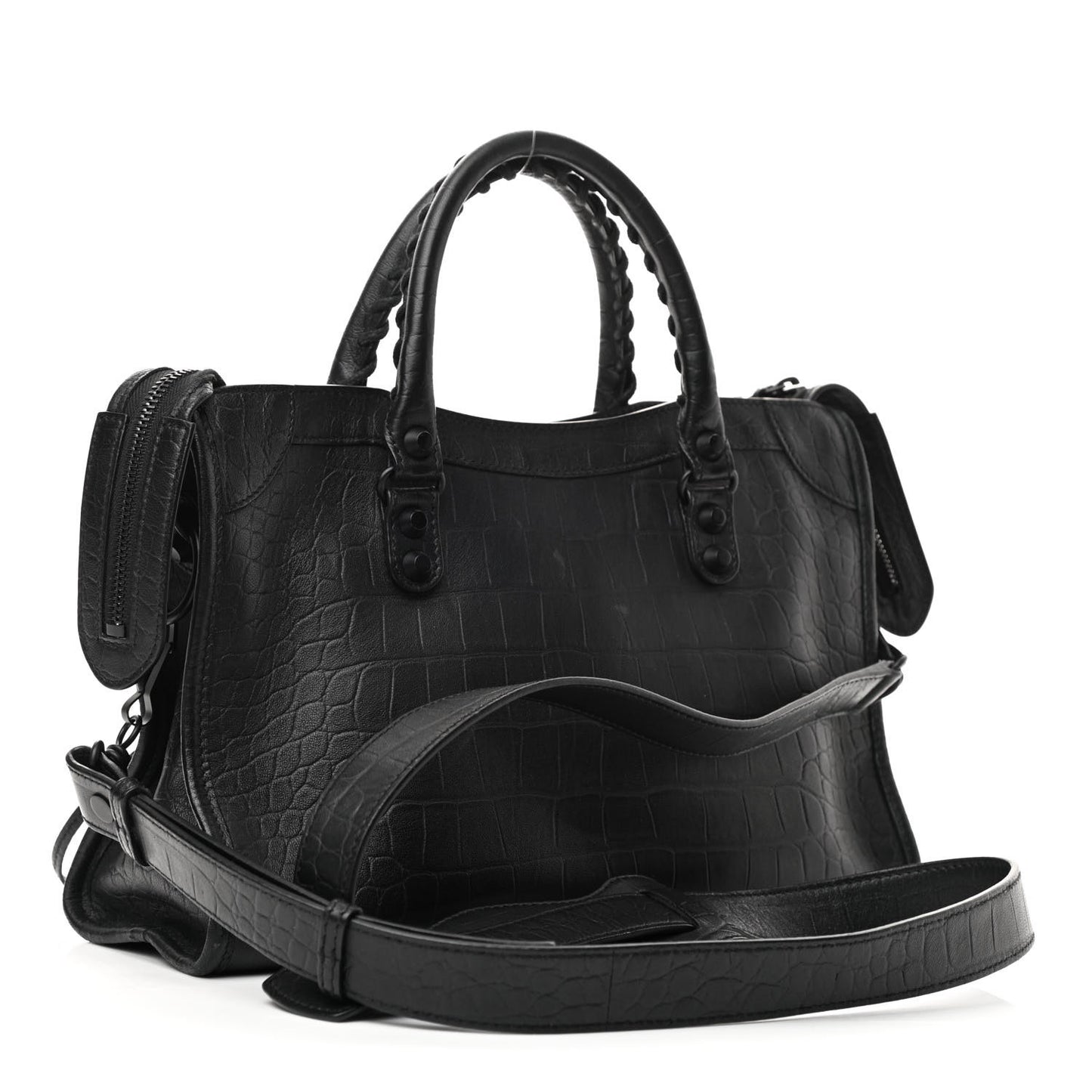 Matte Supple Lambskin Crocodile Embossed Classic Black Hardware S City Black