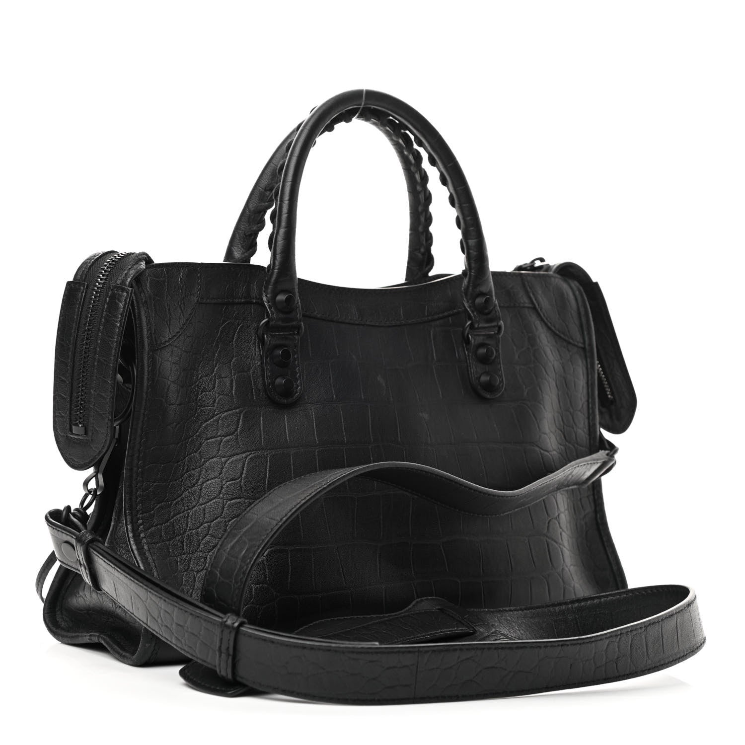 Balenciaga Matte Supple Lambskin Crocodile Embossed Classic Black Hardware S City Black 3 of 11