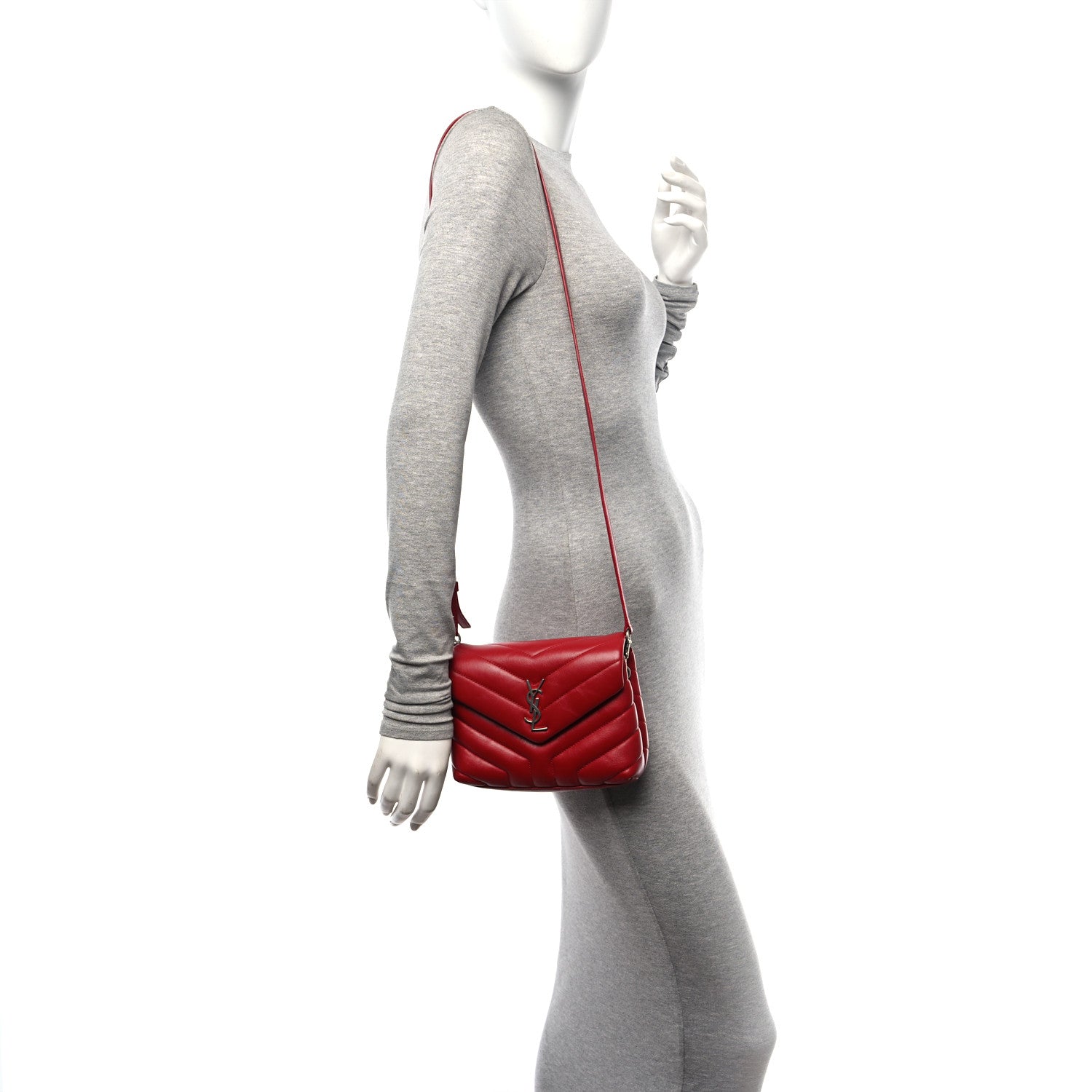 Saint Laurent Calfskin Y Quilted Monogram Toy Loulou Crossbody Bag Rouge Eros 3 of 10
