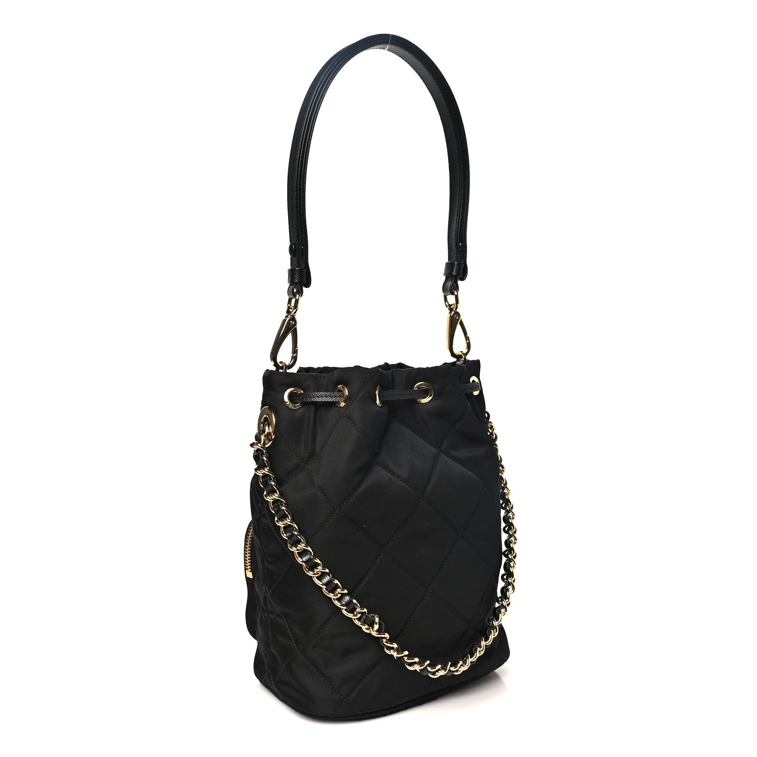 Prada Re-Nylon Saffiano Stitched Re-Edition 1995 Chaine Drawstring Bucket Bag Black 3 of 10