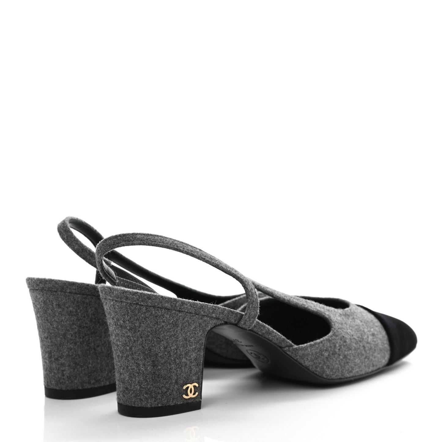 Wool Velvet Cap Toe CC Slingback Pumps 37.5 Black Grey