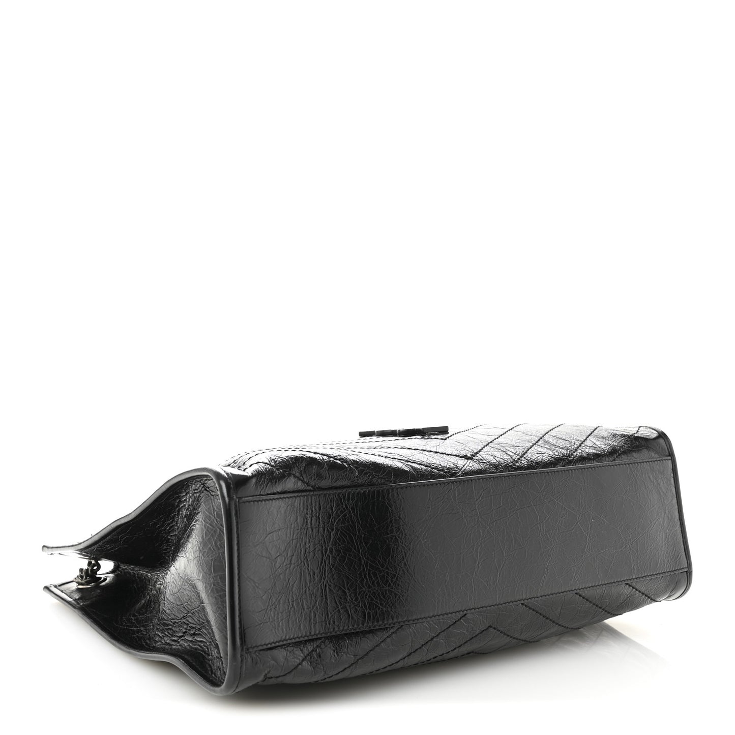Crinkled Calfskin Matelasse Monogram Large Niki Shopper Tote Black