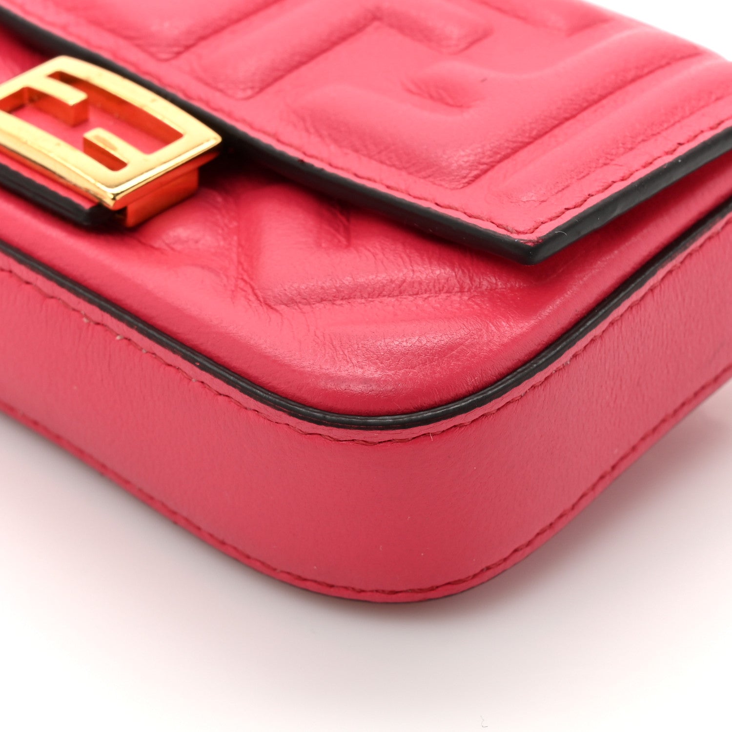 Fendi Nappa Matisse FF Embossed Nano Baguette Charm Lampone 12 of 15