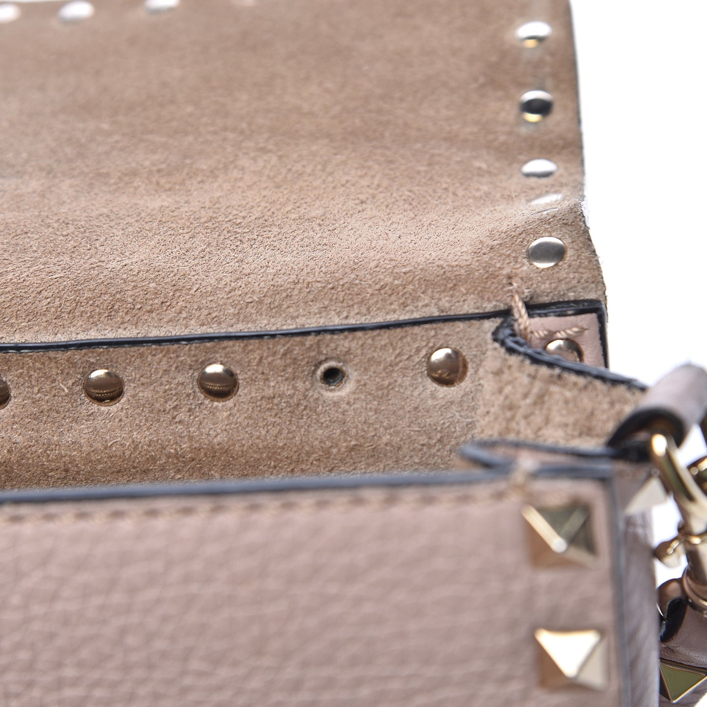 Pebbled Calfskin Small Rockstud Single Handle Flap Bag Poudre