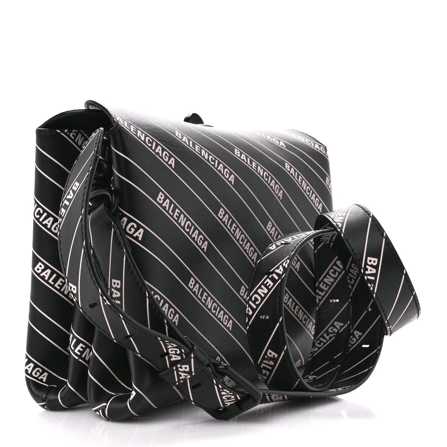 Calfskin Diagonal Allover Logo Print S Flap Bag Black White