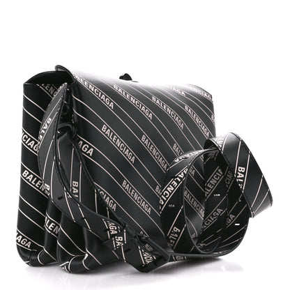 Balenciaga Calfskin Diagonal Allover Logo Print S Flap Bag Black White 3 of 11