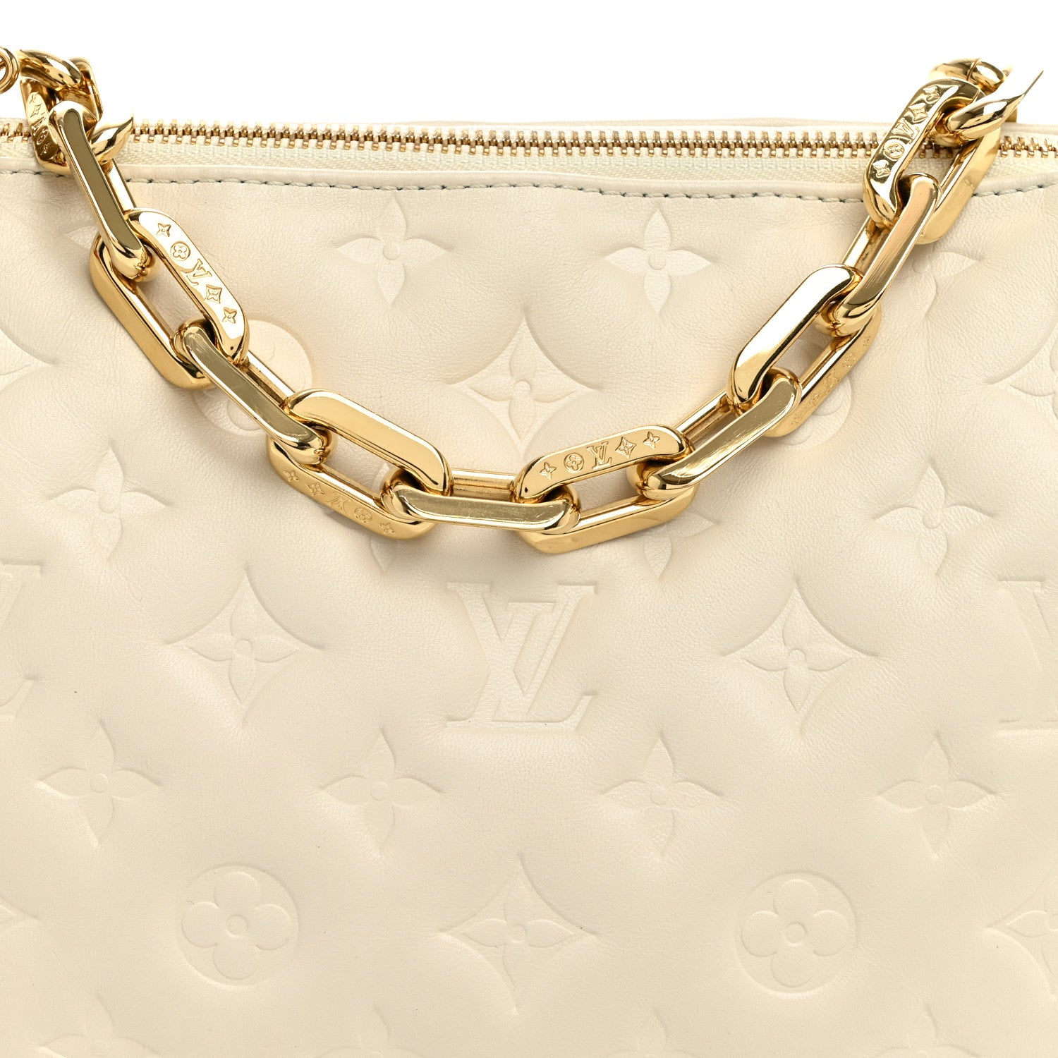 Louis Vuitton Lambskin Embossed Monogram Coussin PM Beige Cream 8 of 10