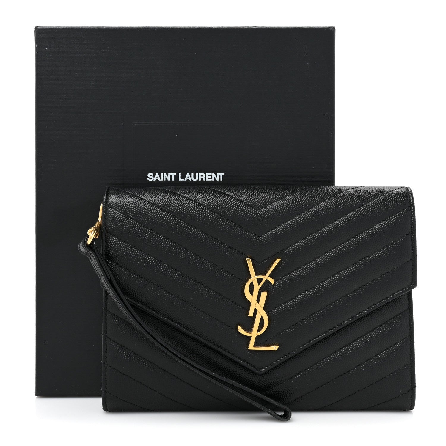 Saint Laurent Grain De Poudre Matelasse Chevron Monogram Envelope Clutch Black 15 of 15