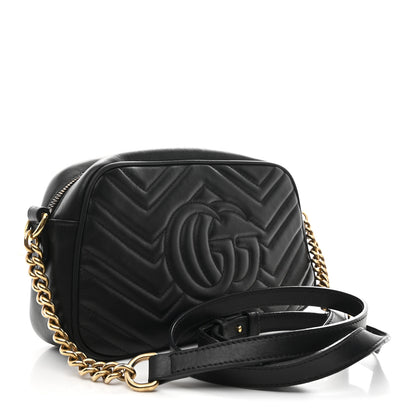 Gucci Calfskin Matelasse Small GG Marmont Chain Shoulder Bag Black 3 of 12