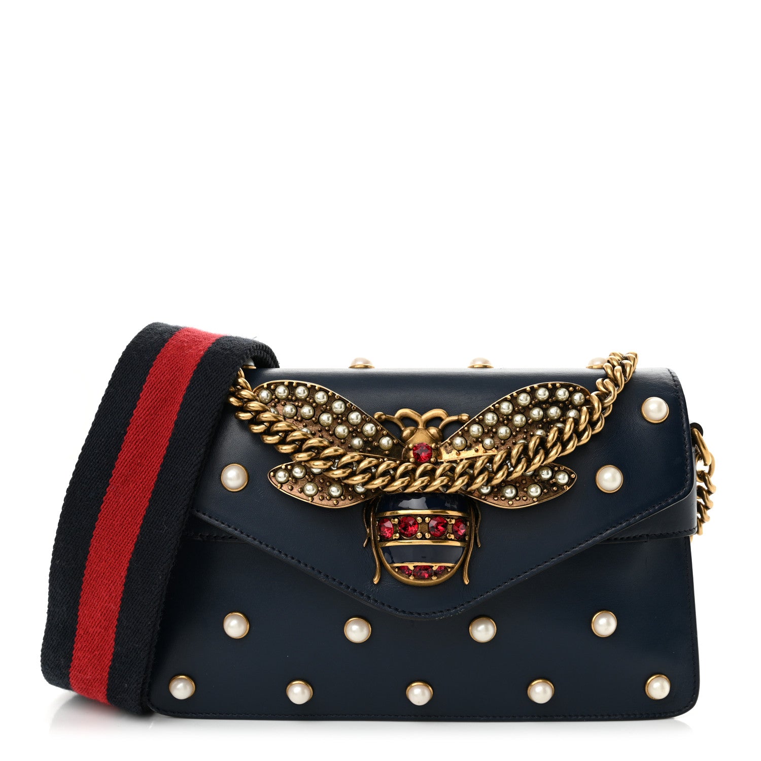 Gucci Nappa Pearl Studded Mini Queen Margaret Broadway Shoulder Bag Blue Agata 1 of 13