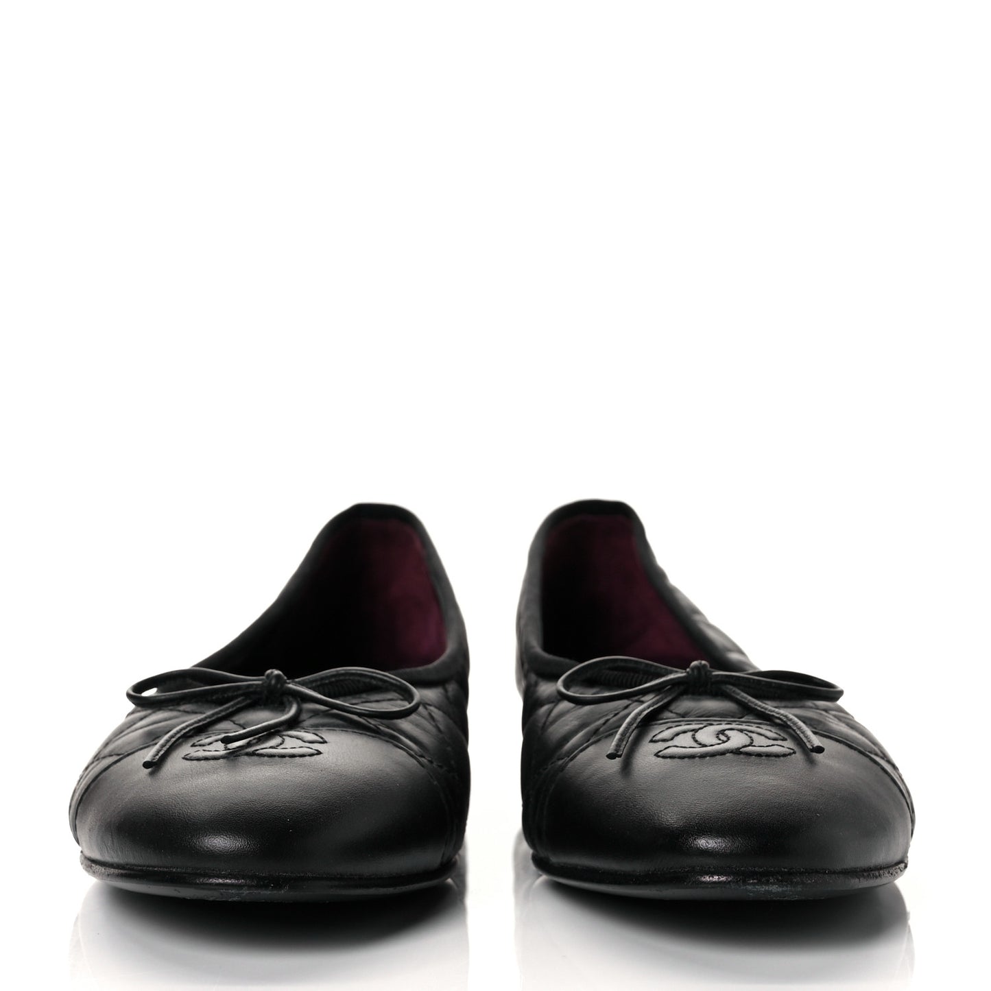 Aged Calfskin Quilted CC Cap Toe Ballerina Flats 40 Black