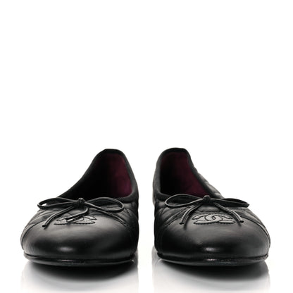 Chanel Aged Calfskin Quilted CC Cap Toe Ballerina Flats 40 Black 2 of 10