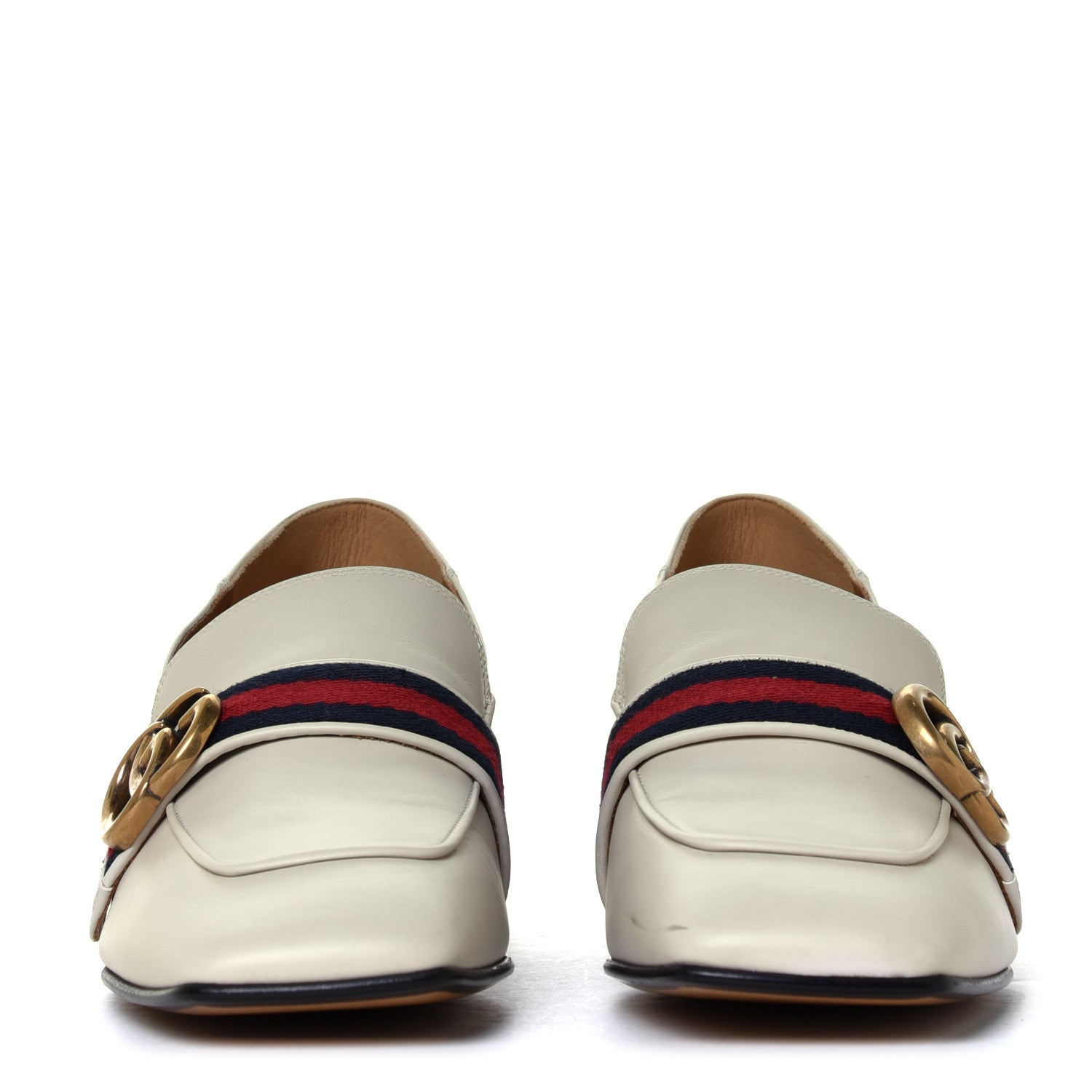 Gucci Betis Glamour Calfskin Web Pearl Embellished Peyton 35mm Loafer Pumps 38.5 Mystic White 7 of 12