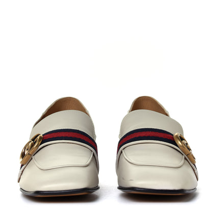 Gucci Betis Glamour Calfskin Web Pearl Embellished Peyton 35mm Loafer Pumps 38.5 Mystic White 7 of 12