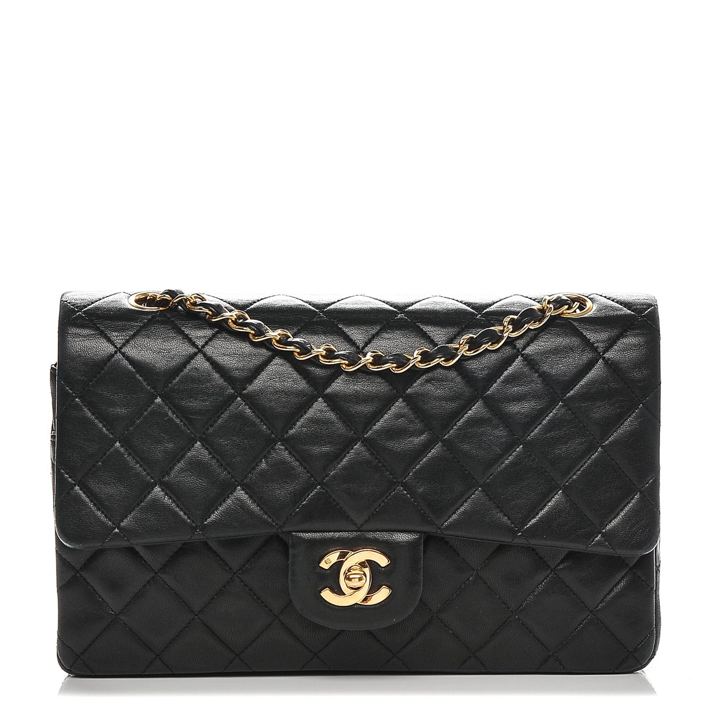 Lambskin Quilted Medium Double Flap Black