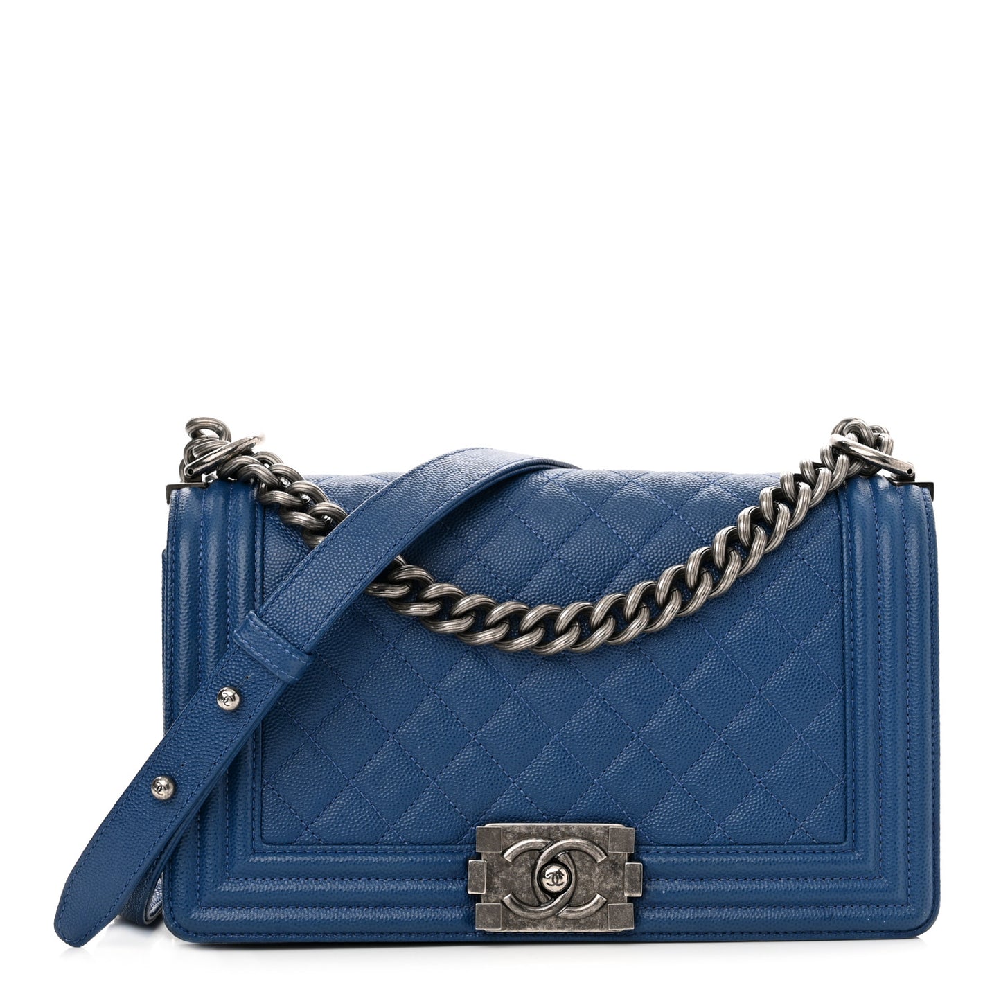 Caviar Quilted Medium Boy Flap Blue