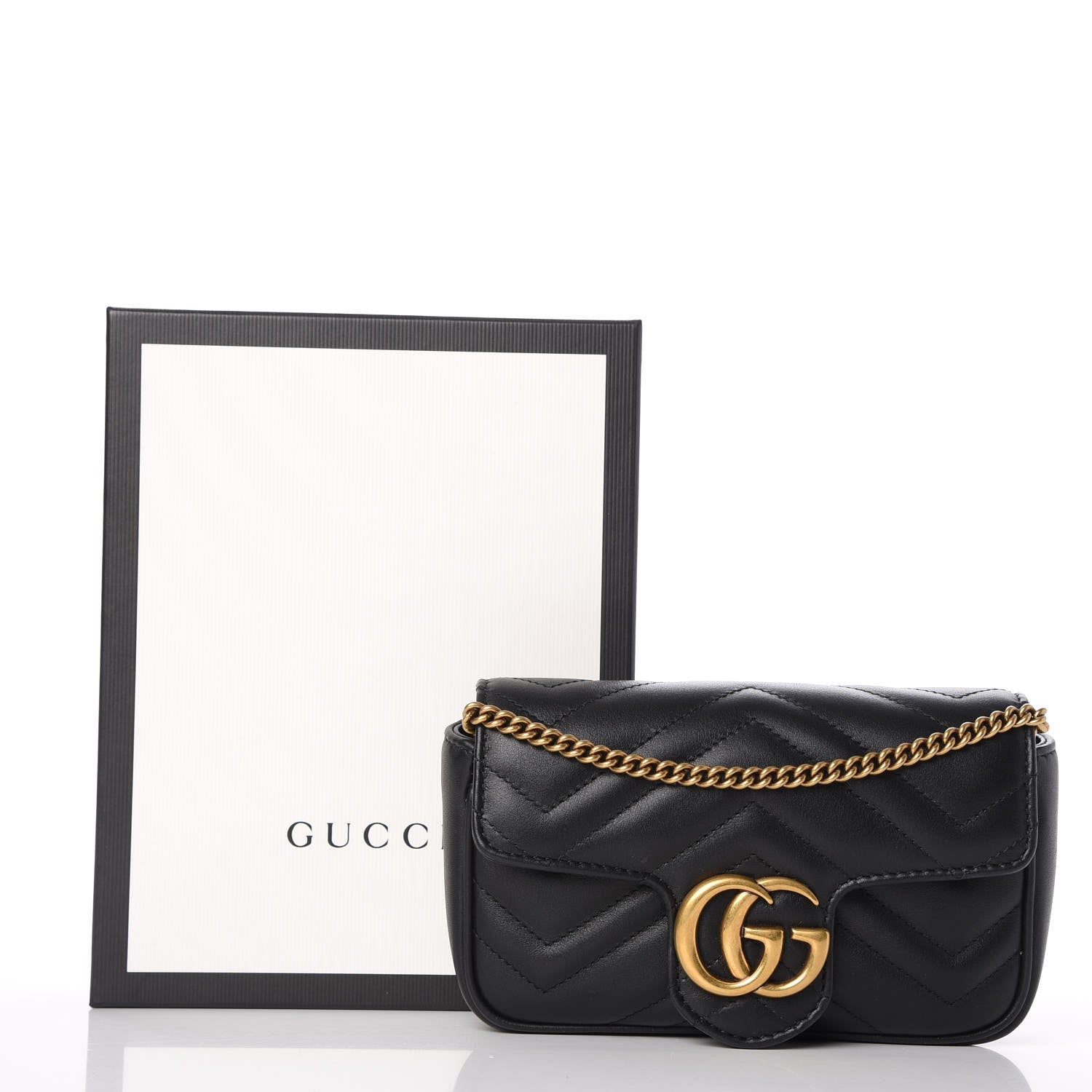 Gucci Calfskin Matelasse Super Mini GG Marmont Shoulder Bag Black 11 of 11
