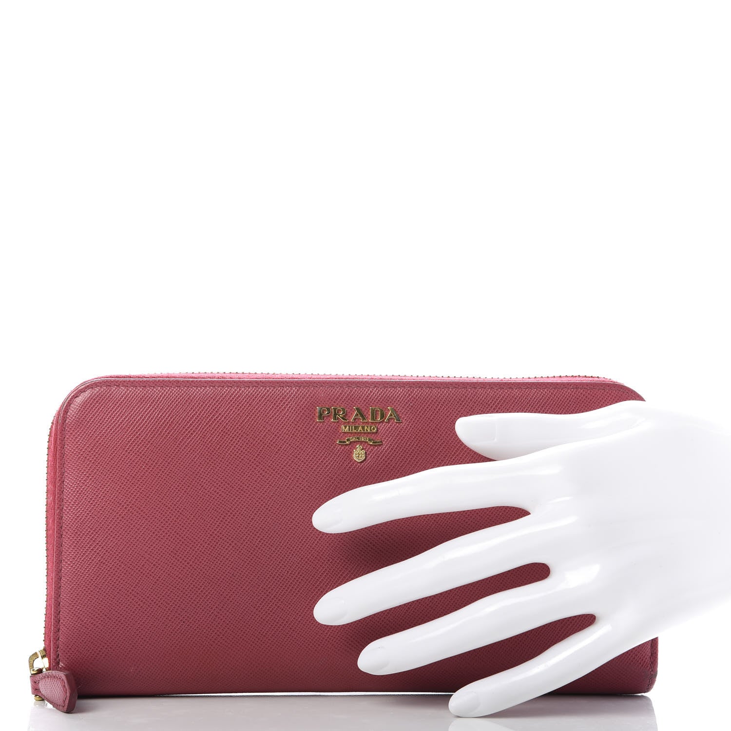 Prada Saffiano Zip Around Wallet Peonia 2 of 9