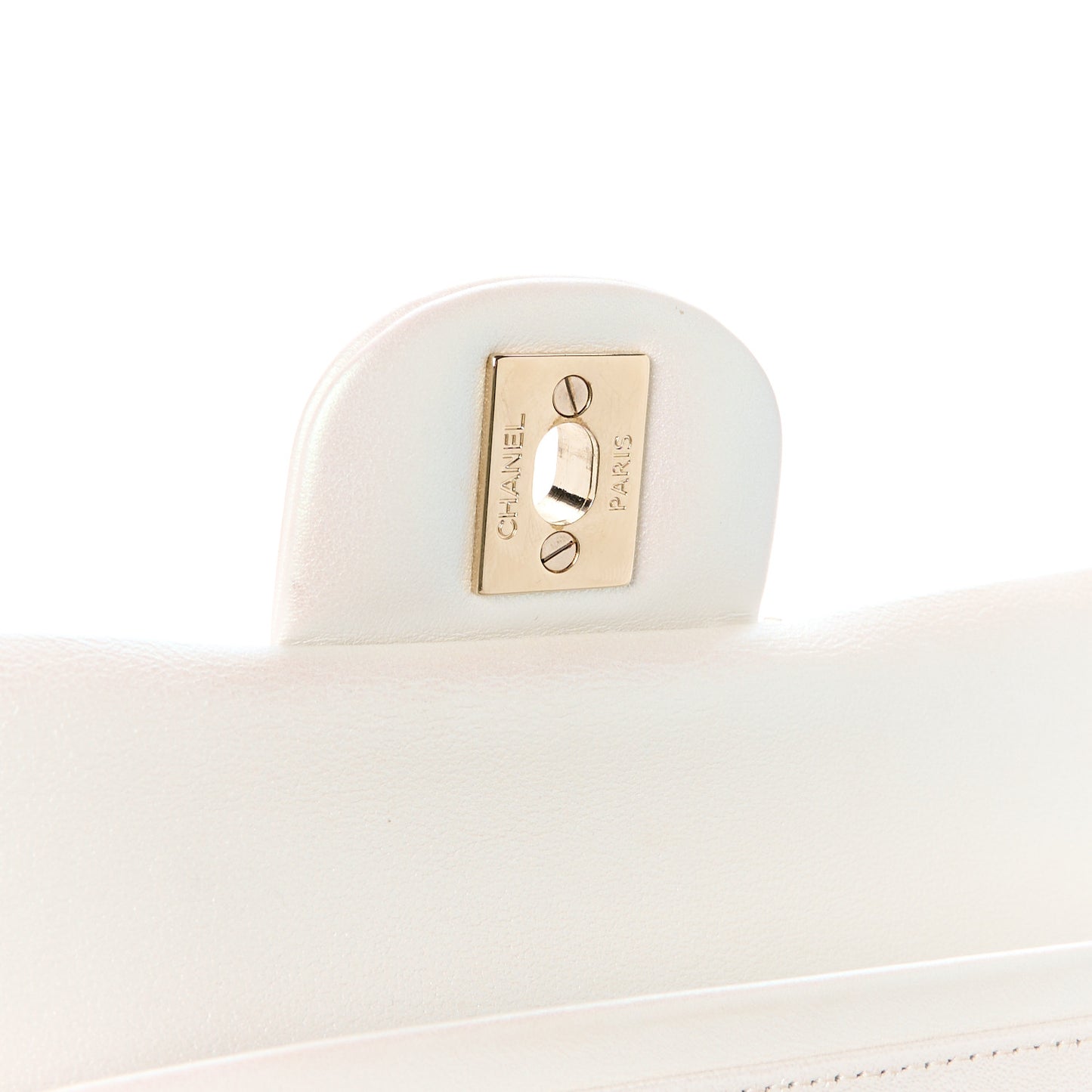 Iridescent Calfskin Quilted Medium Double Flap White