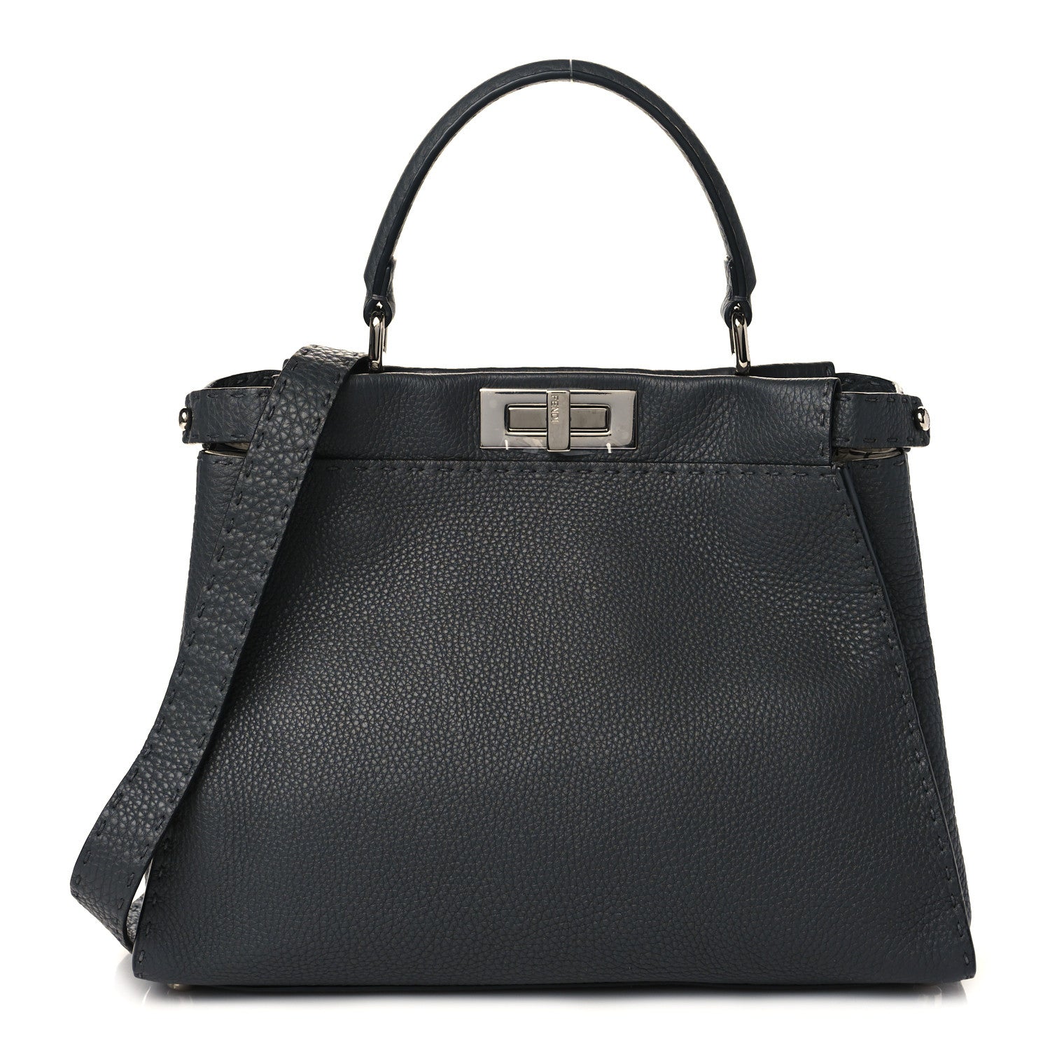 Fendi Cuoio Romano Selleria Bi-Color Medium Peekaboo Iconic Satchel Asfalto Latte 1 of 9