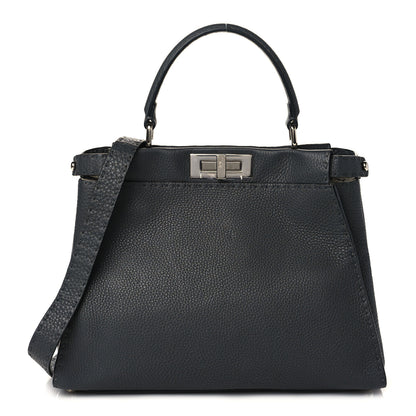 Fendi Cuoio Romano Selleria Bi-Color Medium Peekaboo Iconic Satchel Asfalto Latte 1 of 9