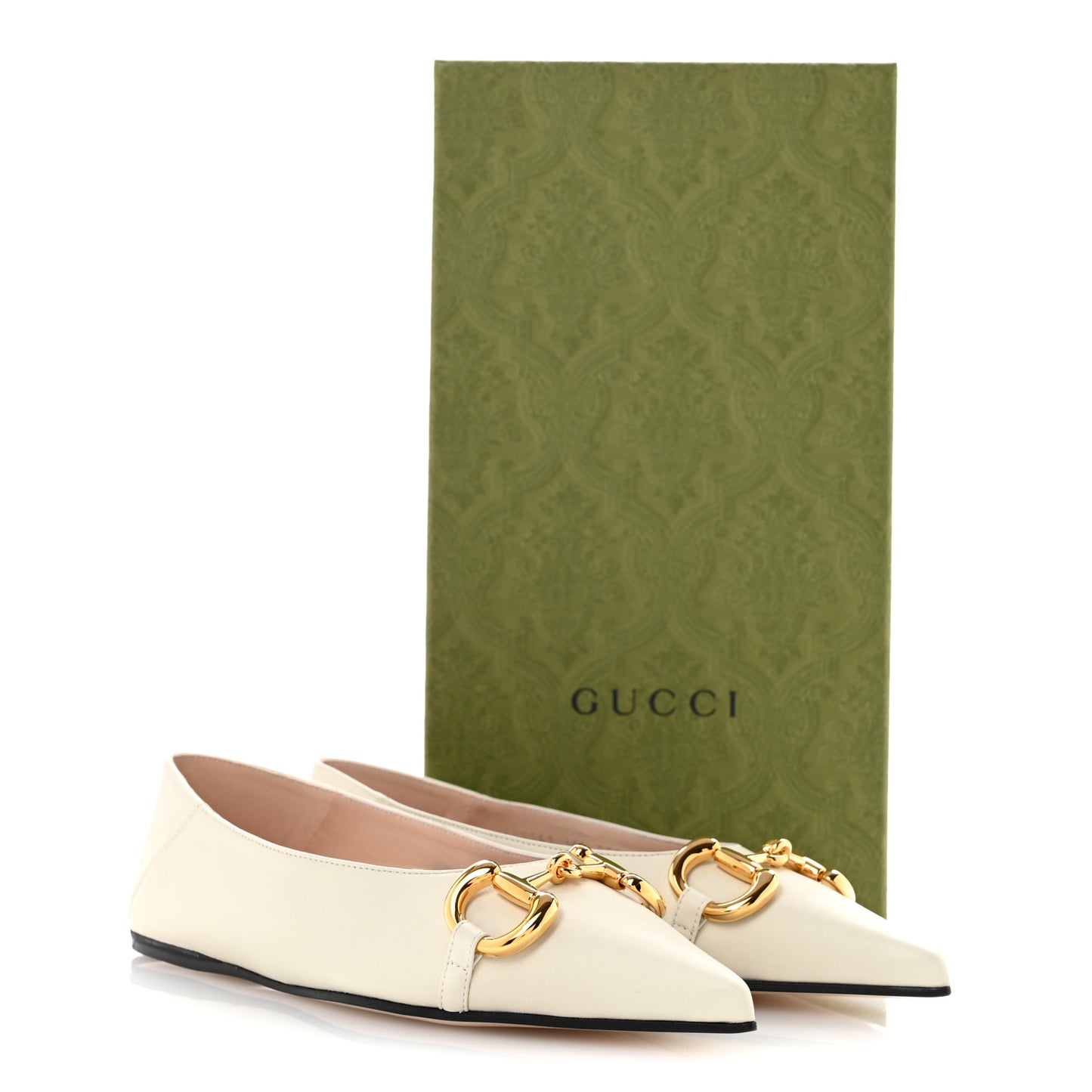 Nappa Lumiere Deva Horsebit Chain Embellished Flats 35.5 Dusty White
