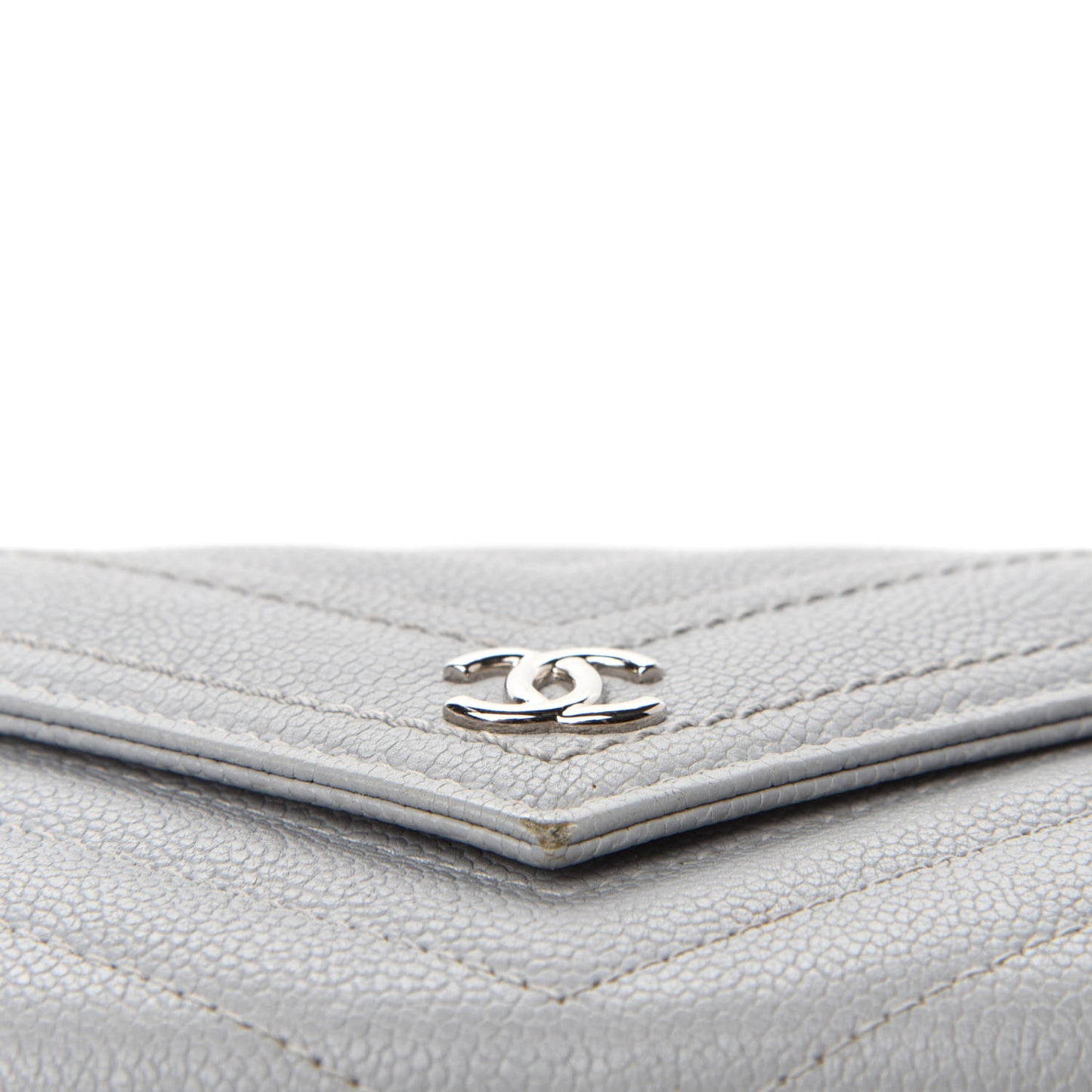 Caviar Chevron Quilted Card Holder Flap Wallet Grey