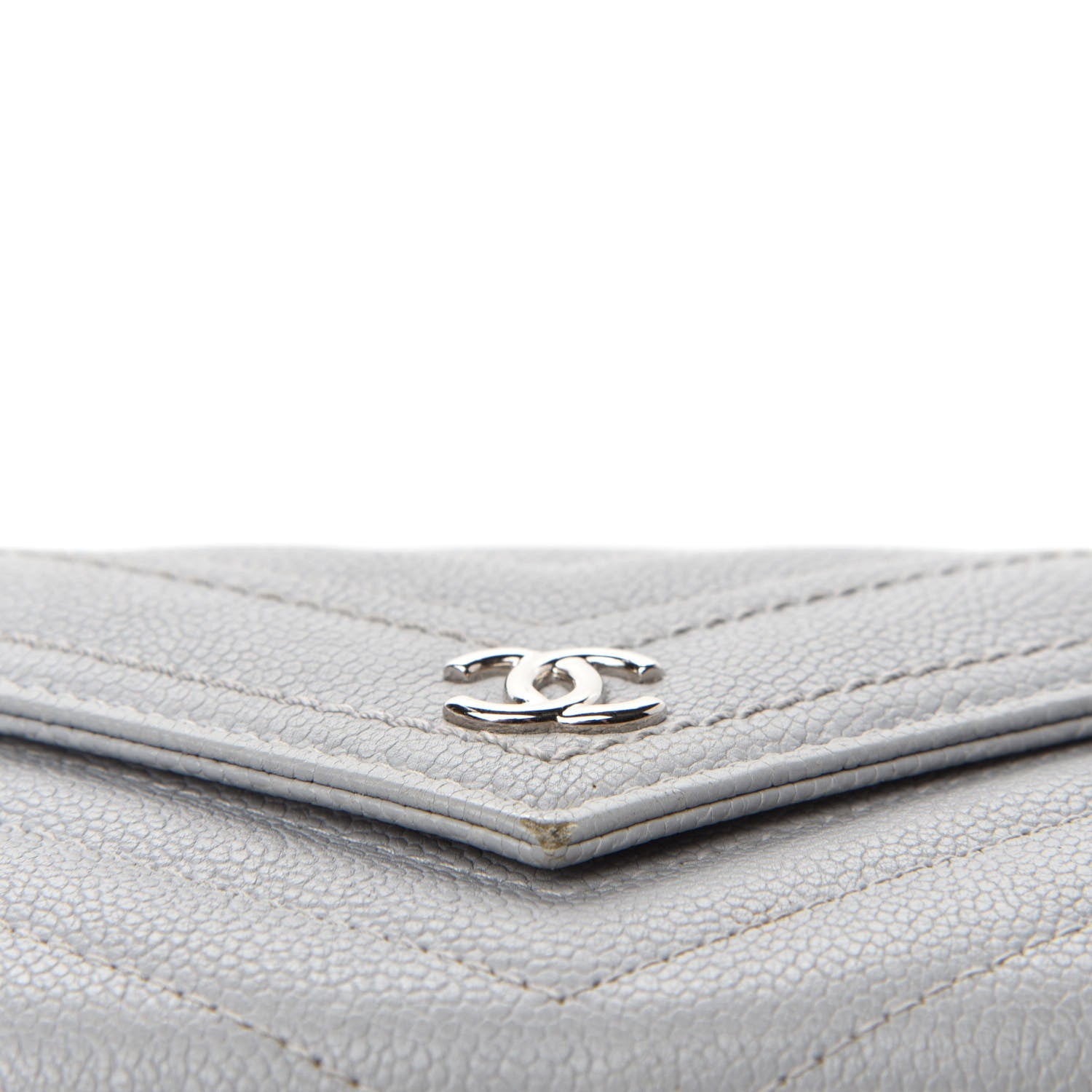 Chanel Caviar Chevron Quilted Card Holder Flap Wallet Grey 5 of 9