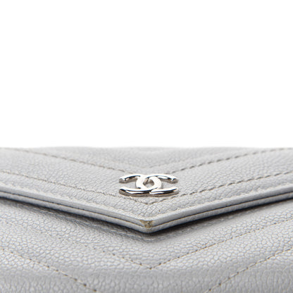 Chanel Caviar Chevron Quilted Card Holder Flap Wallet Grey 5 of 9