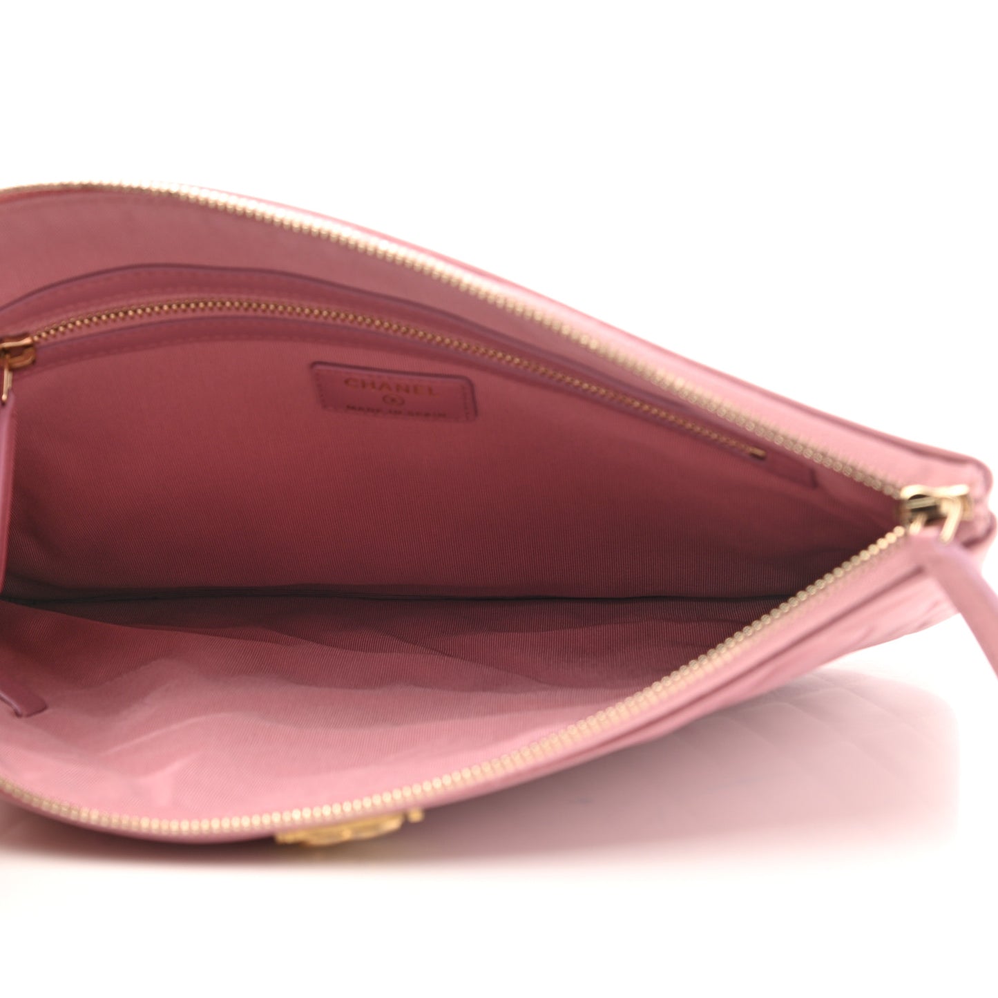 Metallic Lambskin Quilted Medium Boy Cosmetic Case Pink