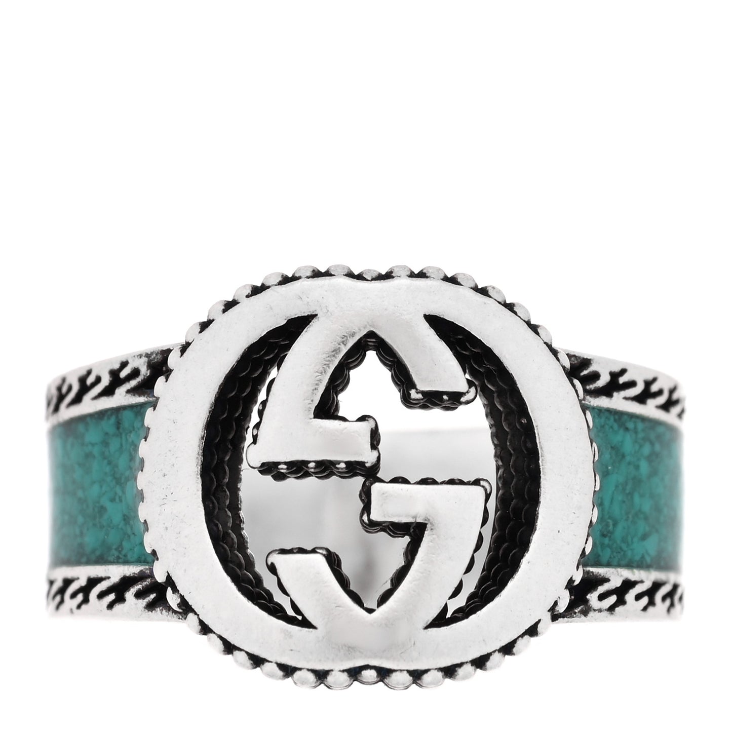 Sterling Silver Enamel Interlocking G Band Ring 50 5.5 Turquoise