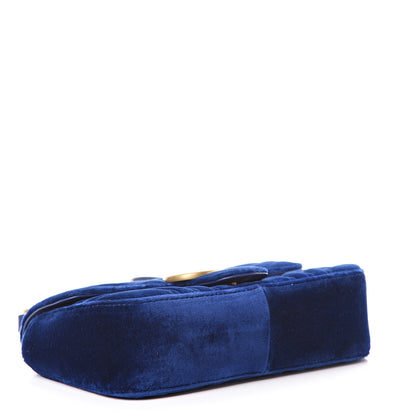 Gucci Velvet Matelasse Mini GG Marmont Shoulder Bag Cobalt Blue 3 of 9