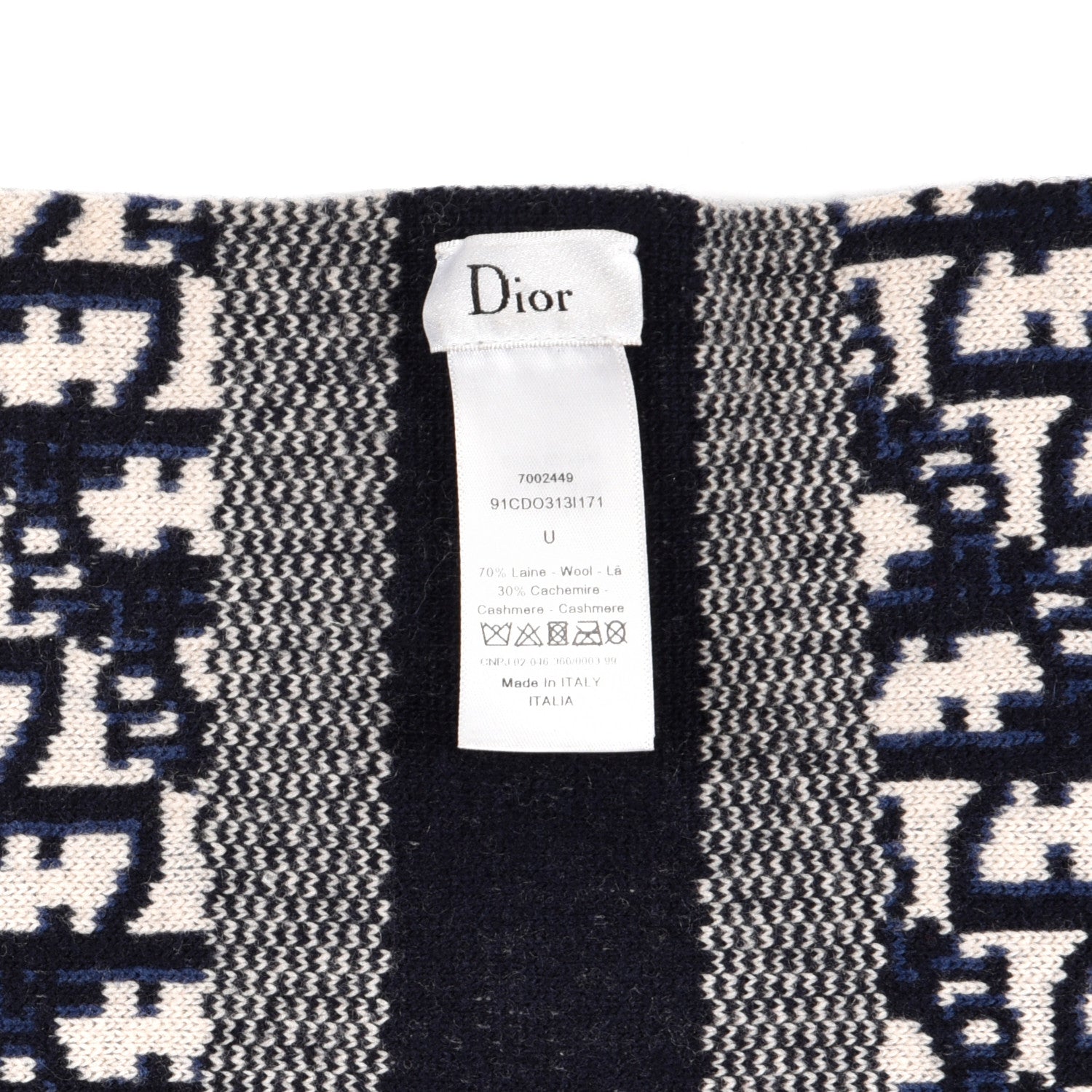 Christian Dior Wool Cashmere Oblique Scarf Beige Blue Black 3 of 3