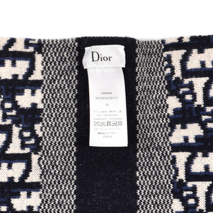 Christian Dior Wool Cashmere Oblique Scarf Beige Blue Black 3 of 3