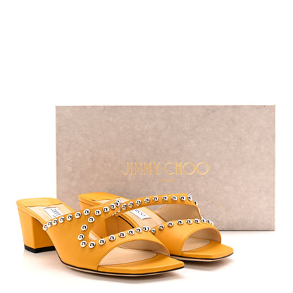Jimmy Choo Calfskin Jacci 45 Studded Mule Sandals 41 Sun Silver 10 of 10
