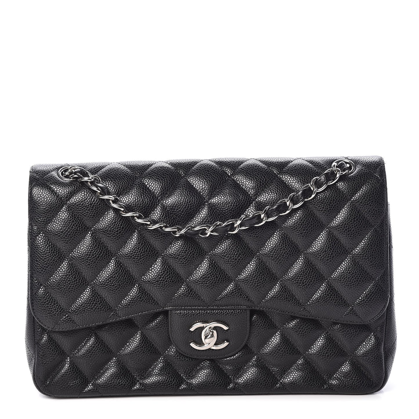 Caviar Quilted Jumbo Double Flap Black
