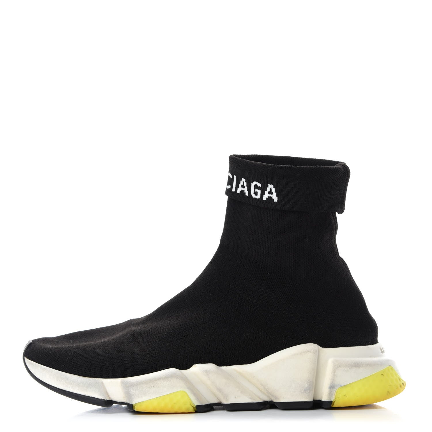 Balenciaga Neoprene Knit Mens Speed Cuffed Sneakers 40 Black White Yellow Fluo 1 of 7