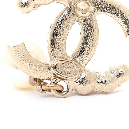 Chanel Crystal Pearl CC Drop Earrings Gold 4 of 6
