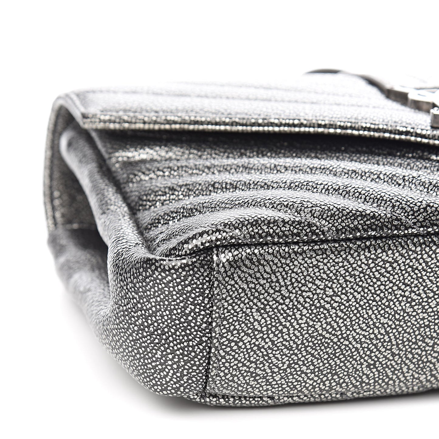 Metallic Grain De Poudre Matelasse Chevron Monogram Medium College Bag Gunmetal
